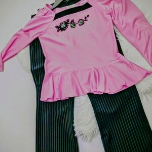 Camilla Pant Set Pink Peplum Top with Pinstripe Pants Size 11/12